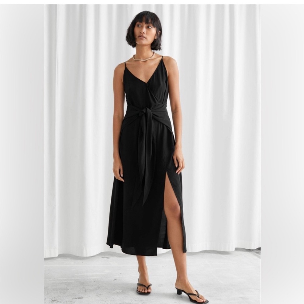 & Other Stories Black Midi Wrap Dress